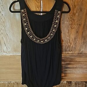 Embellished Black Sleeveless Top